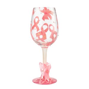 enesco gift- pink ribbon wine glass, multicolor