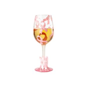 Enesco GIFT- Pink Ribbon Wine Glass, Multicolor