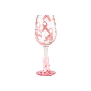 Enesco GIFT- Pink Ribbon Wine Glass, Multicolor