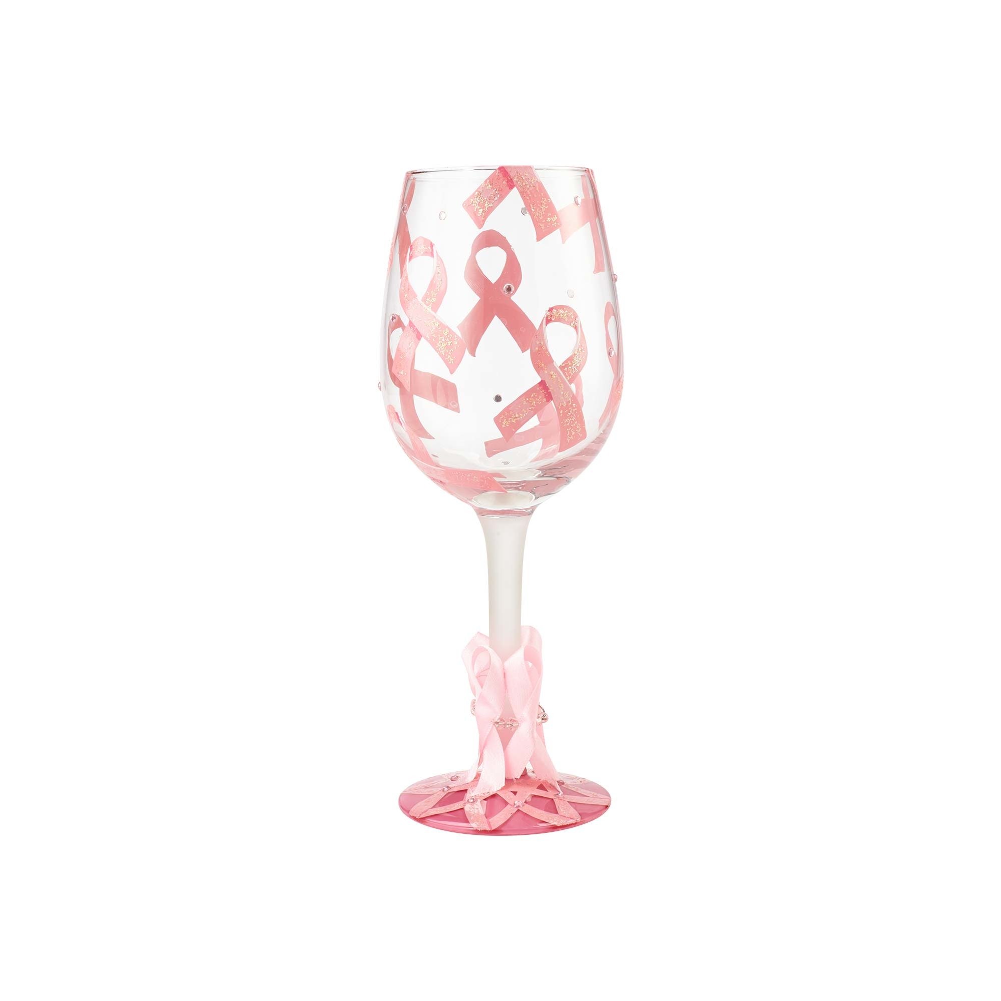 Enesco GIFT- Pink Ribbon Wine Glass, Multicolor