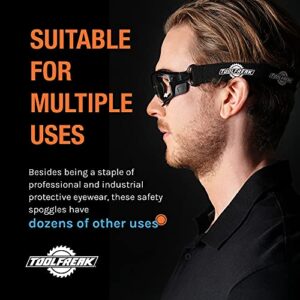 ToolFreak Spoggles - Clear Lens With Hard Case - Safety Glasses & Protective Goggles - Polycarbonate Lens, ANSI Z87 Rated - Foam Padded, Removable Legs, Headstrap, Hard Case & Cloth