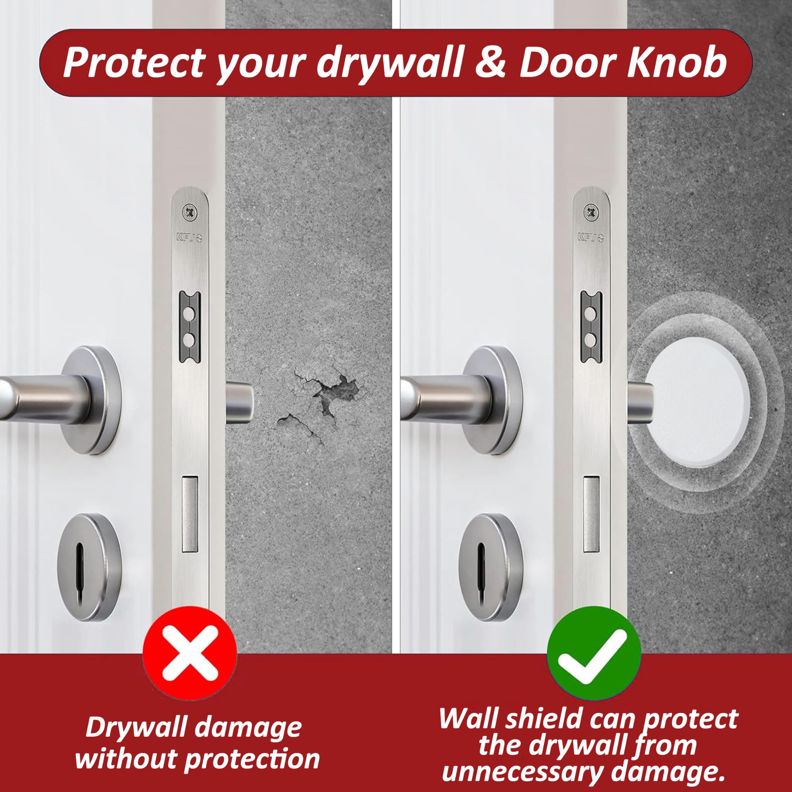 Wideskall® White Round Door Knob Wall Shield Self Adhesive Protector (3" inch Standard Size, 10.00, Count)