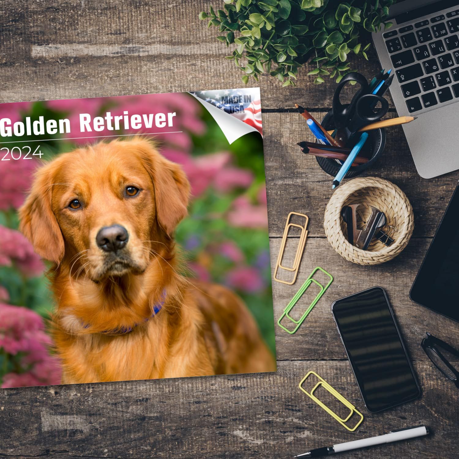 2023 2024 Golden Retriever Calendar - 16 Month FULL SIZE - 12 x 24 Open - Made in USA - Dog Breed Monthly Wall Calendar - Thick No-Bleed Paper - Giftable - Academic Teacher's Planner Calendar