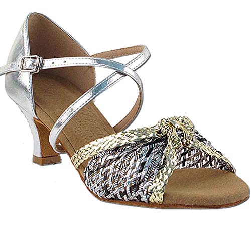 Women's Ballroom Dance Shoes Salsa Latin Practice Dance Shoes Gold & Silver Braid S92309EB Comfortable - Very Fine 2" Heel 9 M US [Bundle of 5]