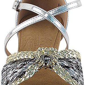 Women's Ballroom Dance Shoes Salsa Latin Practice Dance Shoes Gold & Silver Braid S92309EB Comfortable - Very Fine 2" Heel 9 M US [Bundle of 5]