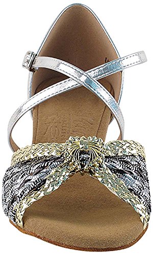 Women's Ballroom Dance Shoes Salsa Latin Practice Dance Shoes Gold & Silver Braid S92309EB Comfortable - Very Fine 2" Heel 9 M US [Bundle of 5]