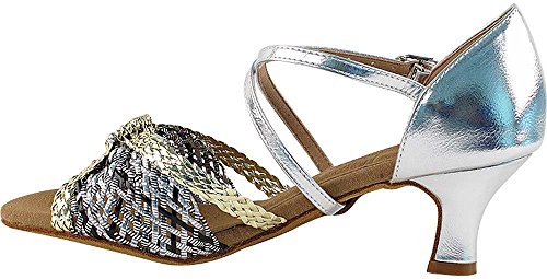 Women's Ballroom Dance Shoes Salsa Latin Practice Dance Shoes Gold & Silver Braid S92309EB Comfortable - Very Fine 2" Heel 9 M US [Bundle of 5]