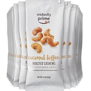 Amazon Brand - Wickedly Prime Roasted Cashews, Coconut Toffee, Snack Pack, 1.5 Ounce (Pack of 15) Package May Vary