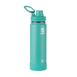 takeya actives 24 oz vacuum insulated stainless steel water bottle with spout lid, premium quality, teal