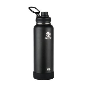takeya actives 40 oz vacuum insulated stainless steel water bottle with spout lid, premium quality, onyx