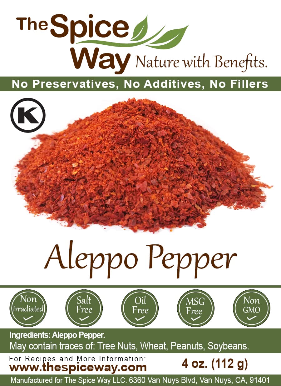 The Spice Way - Premium Aleppo Pepper |4 oz.| Crushed Aleppo Pepper Flakes (Halaby Pepper/Pul Biber/Marash Chili Flakes) Popular in Turkish and Middle Eastern/Mediterranean cooking