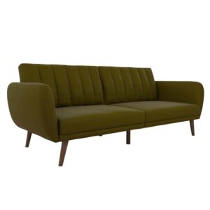 novogratz brittany sofa futon, premium linen upholstery and wooden legs, green linen