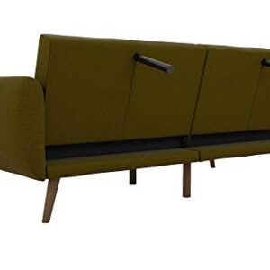 Novogratz Brittany Sofa Futon, Premium Linen Upholstery and Wooden Legs, Green Linen