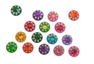 india crafts ™ 4 packs - 64 colorful crystal bindi velvette round face jewels tika (round crystal)