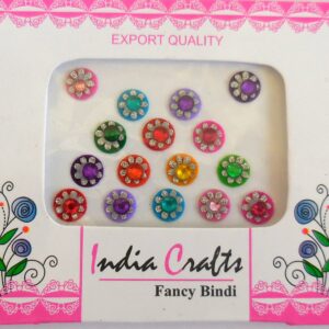 India Crafts ™ 4 Packs - 64 Colorful Crystal Bindi Velvette round face jewels Tika (Round Crystal)