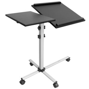 mount-it! rolling laptop tray and projector cart, height adjustable presentation cart with wheels | overbed table with tilting tabletop (mi-7945)