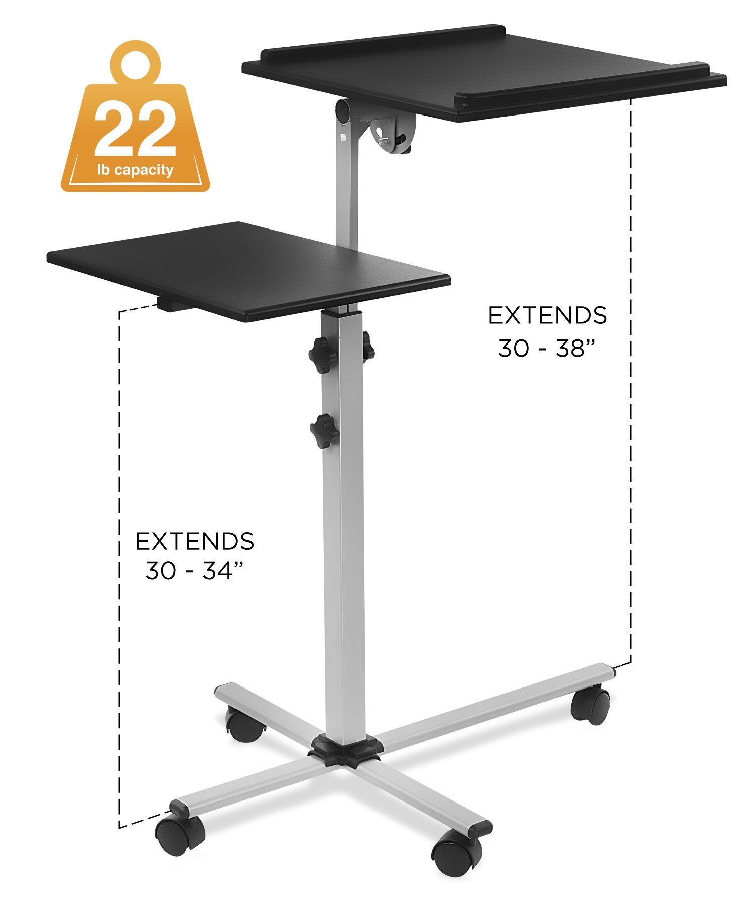 Mount-It! Rolling Laptop Tray and Projector Cart, Height Adjustable Presentation Cart with Wheels | Overbed Table with Tilting Tabletop (MI-7945)