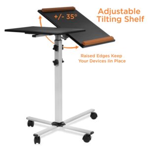Mount-It! Rolling Laptop Tray and Projector Cart, Height Adjustable Presentation Cart with Wheels | Overbed Table with Tilting Tabletop (MI-7945)