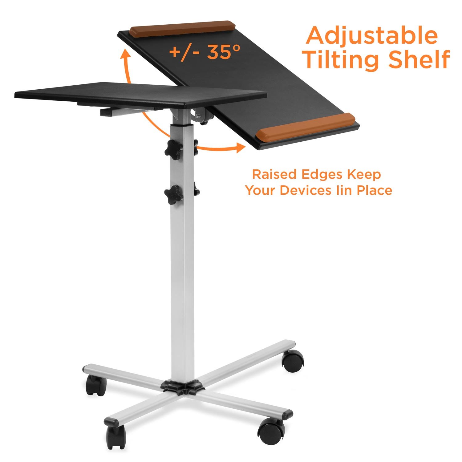 Mount-It! Rolling Laptop Tray and Projector Cart, Height Adjustable Presentation Cart with Wheels | Overbed Table with Tilting Tabletop (MI-7945)