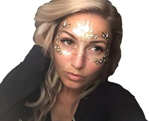 gold temporary tattoos by golden ratio tats, metallic festival face paint, gold and white masquerade tattoos (wifey face mask)