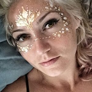 Gold Temporary Tattoos by Golden Ratio Tats, Metallic Festival Face Paint, Gold and White Masquerade Tattoos (Wifey Face Mask)