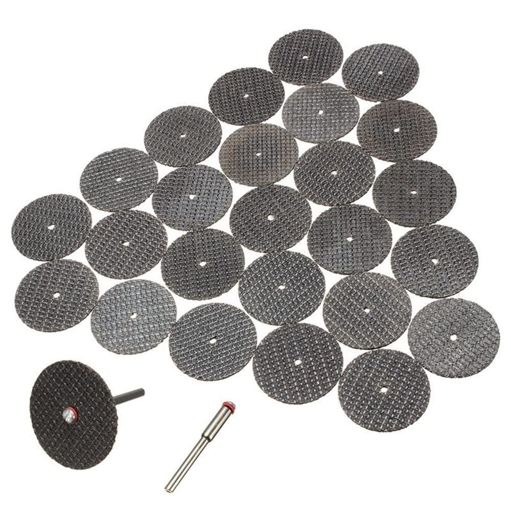 Fiberglass Reinforced Cut-off Wheels Discs Kit 1 1/4 inch Diameter 25 Pieces + 2 Mandrel For Dremel Rotary Tool 426 426b Compatible