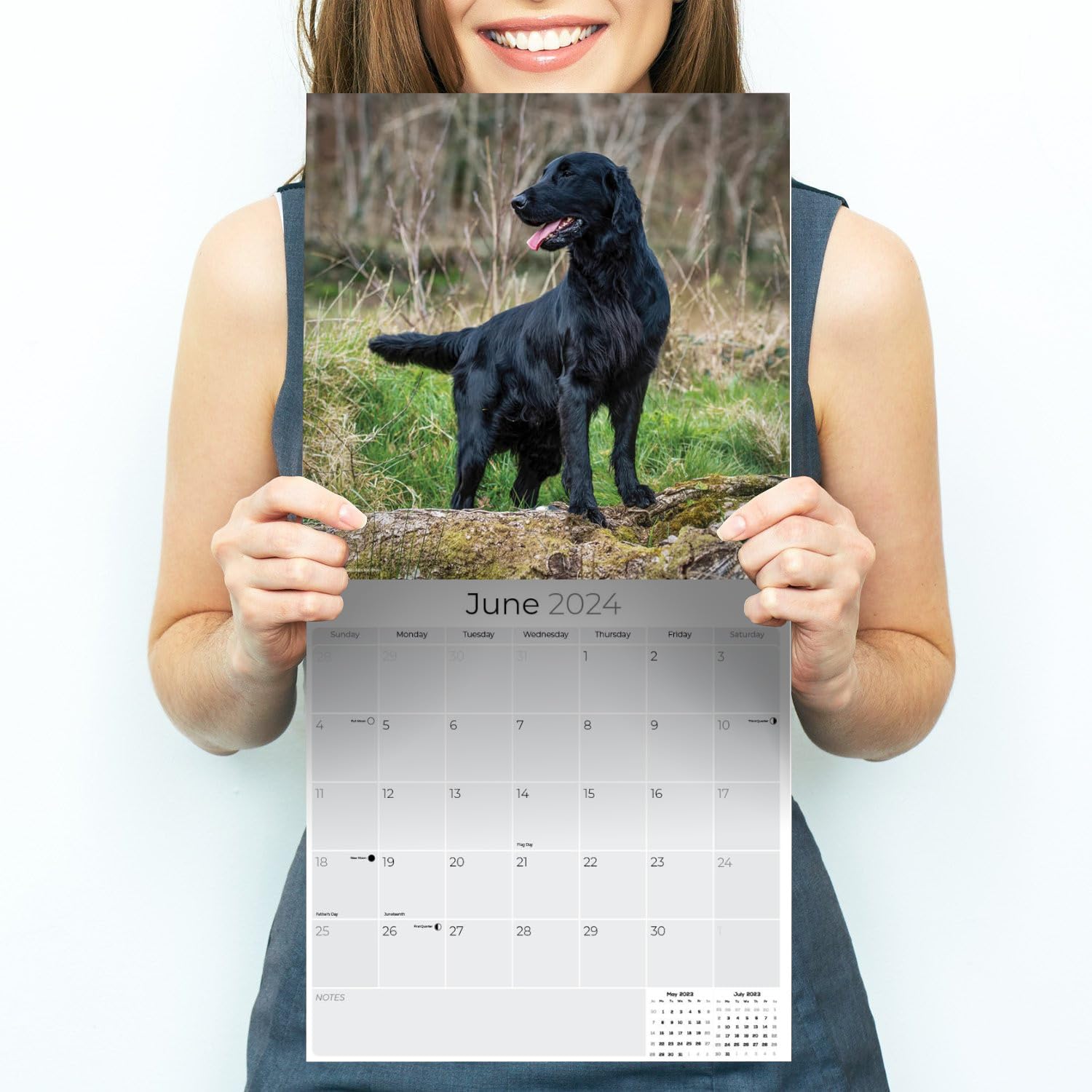 2023 2024 Flat-Coated Retriever Calendar - Dog Breed Monthly Wall Calendar - 12 x 24 Open - Thick No-Bleed Paper - Giftable - Academic Teacher's Planner Calendar Organizing & Planning - Made in USA