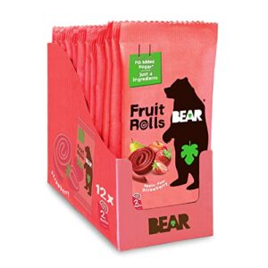 BEAR Real Fruit Snack Rolls - Gluten Free, Vegan, and Non-GMO - Strawberry – Healthy School And Lunch Snacks For Kids And Adults, 0.7 Ounce (Pack of 12)