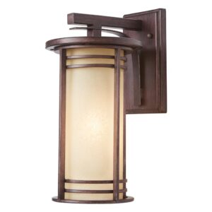 home decorators collection 15 in. 1-light bronze outdoor wall lantern with amber glass