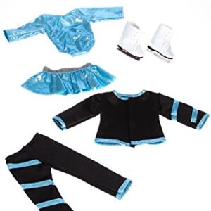 - Super Skater - Clothes Fits 18 Inch Doll - 2 Complete Outfits - 5 Pieces - 18 Inch Doll Ice Skating Outfits - Leotard, Skirt, Pants, Jacket and 1 Pair of Skates (Doll Not Included)