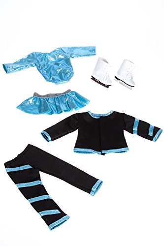 - Super Skater - Clothes Fits 18 Inch Doll - 2 Complete Outfits - 5 Pieces - 18 Inch Doll Ice Skating Outfits - Leotard, Skirt, Pants, Jacket and 1 Pair of Skates (Doll Not Included)