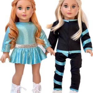 - Super Skater - Clothes Fits 18 Inch Doll - 2 Complete Outfits - 5 Pieces - 18 Inch Doll Ice Skating Outfits - Leotard, Skirt, Pants, Jacket and 1 Pair of Skates (Doll Not Included)