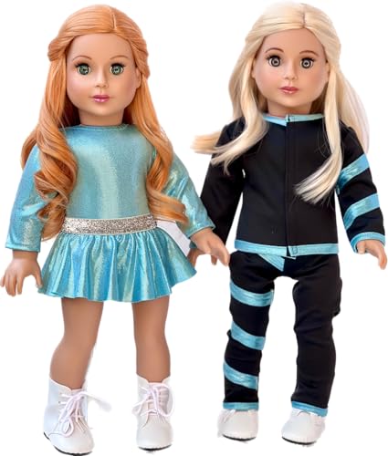 - Super Skater - Clothes Fits 18 Inch Doll - 2 Complete Outfits - 5 Pieces - 18 Inch Doll Ice Skating Outfits - Leotard, Skirt, Pants, Jacket and 1 Pair of Skates (Doll Not Included)