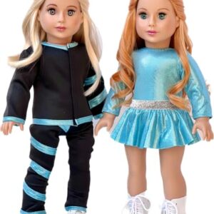 - Super Skater - Clothes Fits 18 Inch Doll - 2 Complete Outfits - 5 Pieces - 18 Inch Doll Ice Skating Outfits - Leotard, Skirt, Pants, Jacket and 1 Pair of Skates (Doll Not Included)