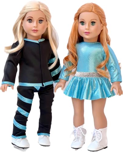 - Super Skater - Clothes Fits 18 Inch Doll - 2 Complete Outfits - 5 Pieces - 18 Inch Doll Ice Skating Outfits - Leotard, Skirt, Pants, Jacket and 1 Pair of Skates (Doll Not Included)