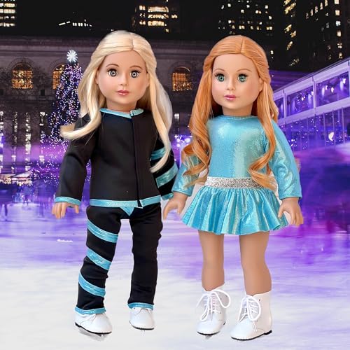 - Super Skater - Clothes Fits 18 Inch Doll - 2 Complete Outfits - 5 Pieces - 18 Inch Doll Ice Skating Outfits - Leotard, Skirt, Pants, Jacket and 1 Pair of Skates (Doll Not Included)