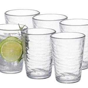 KLIFA- RIPPLE- 16 ounce, Set of 6, Acrylic Tumbler Drinking Glasses Cups, BPA-Free, Stackable Plastic Drinkware, Dishwasher Safe, Clear