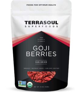 terrasoul superfoods organic goji berries, 16 oz - large size | chewy texture | premium quality | lab-tested
