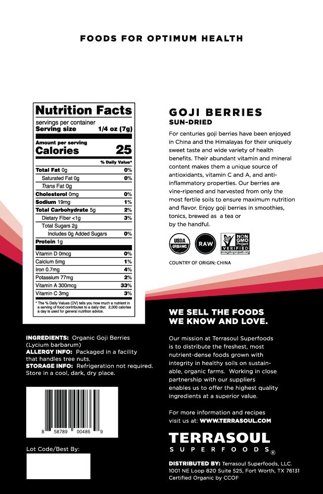 Terrasoul Superfoods Organic Goji Berries, 16 Oz - Large Size | Chewy Texture | Premium Quality | Lab-Tested