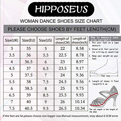 HIPPOSEUS Women's Latin Dance Shoes Brown T-strap Open Toe Ballroom Salsa Dance Shoes 3" heel,US 5.5