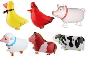 gugelives walking animal balloons foil farm animals balloon airwalker set for birthday party bbq parties décor decoration (pony,duck,rooster,cow,pig,sheep) (6 pack)