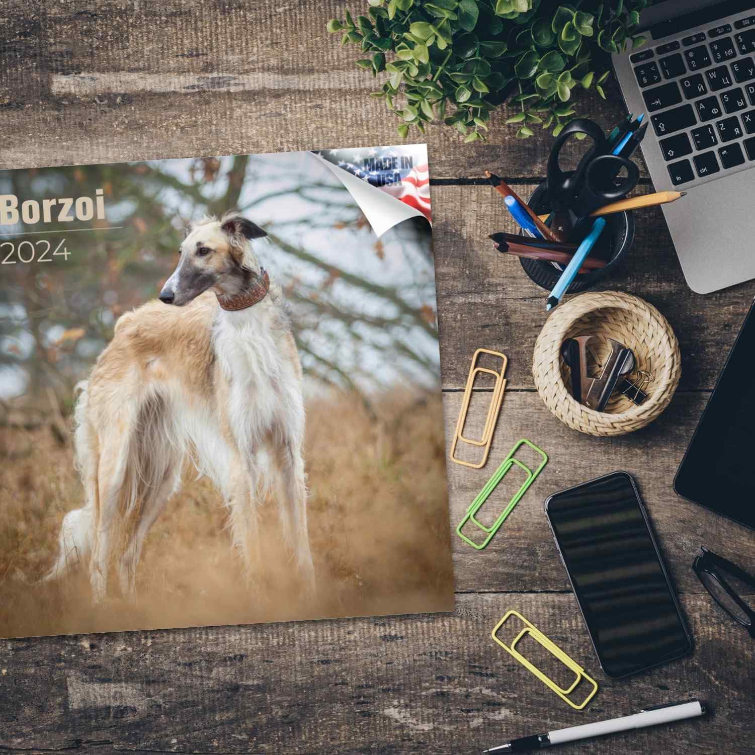 2023 2024 Borzoi Calendar - Dog Breed Monthly Wall Calendar - 12 x 24 Open - Thick No-Bleed Paper - Giftable - Academic Teacher's Planner Calendar Organizing & Planning - Made in USA