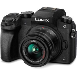 panasonic lumix dmc-g7kk dslm mirrorless 4k camera, 14-42 mm lens kit (black) bundle