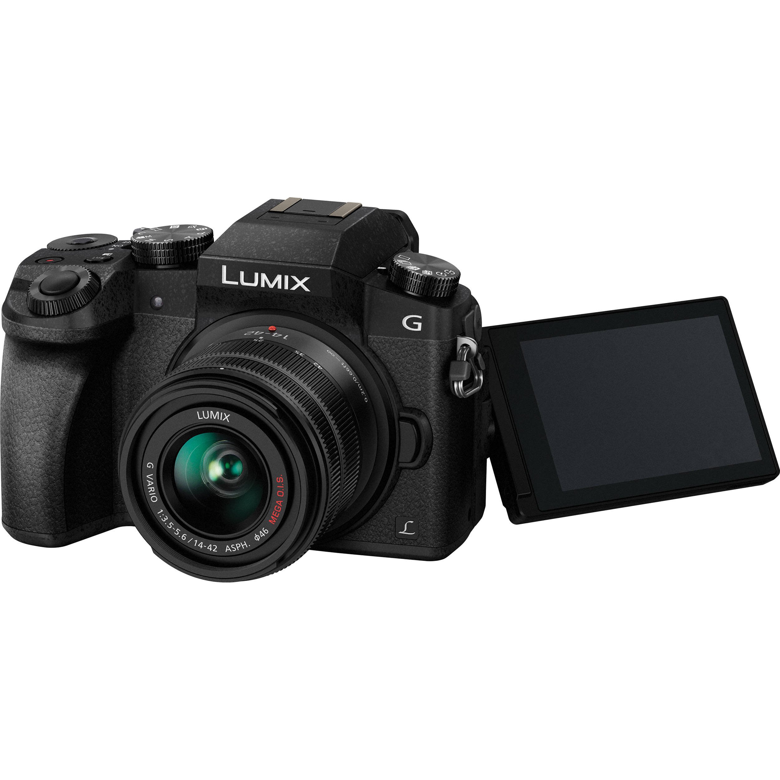 Panasonic LUMIX DMC-G7KK DSLM Mirrorless 4K Camera, 14-42 mm Lens Kit (Black) Bundle