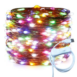 ruichen usb fairy lights 66 ft 200 led string lights with on/off switch, waterproof copper wire firefly lights for bedroom wall ceiling wreath christmas easter wedding party (multicolor)
