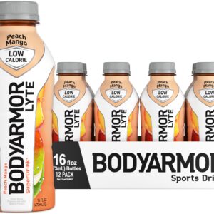 BODYARMOR LYTE Sports Drink Low-Calorie Sports Beverage, Peach Mango, Coconut Water Hydration, Natural Flavors With Vitamins, Potassium-Packed Electrolytes, Perfect For Athletes, 16 Fl Oz (Pack of 12)