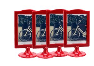 4 pack self standing red photo frame,each frame holds 2 pictures,sign holder 4x6"pedestal photo frame with inserts & base,2 sided frame for vertical display postcards,tickets,family photo frame