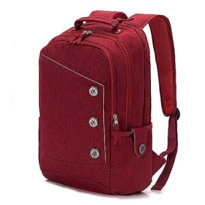 kingslong 15.6 inch laptop backpack for men women red,buttons decor water resistant computer notebook bag daypack suitable for travel college work gifts