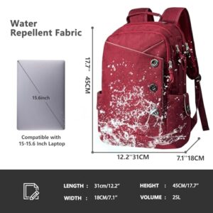 KINGSLONG 15.6 inch Laptop Backpack for Men Women Red,Buttons Decor Water Resistant Computer Notebook Bag Daypack Suitable for Travel College Work Gifts