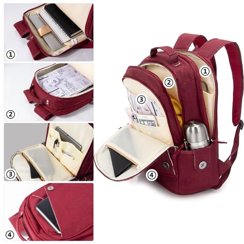 KINGSLONG 15.6 inch Laptop Backpack for Men Women Red,Buttons Decor Water Resistant Computer Notebook Bag Daypack Suitable for Travel College Work Gifts